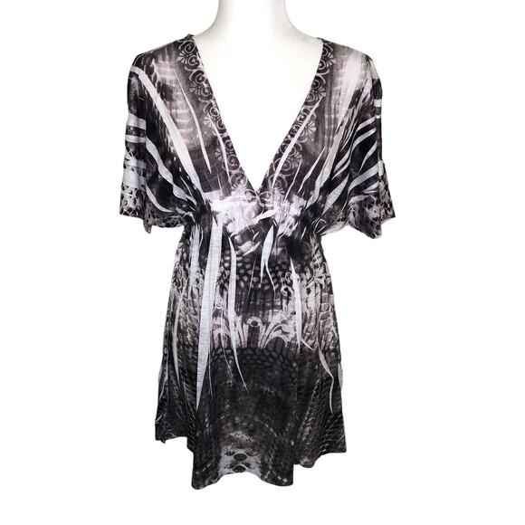 Unity Beach Black White Tie Dye Swim Cover Up Dress - Picture 1 of 8